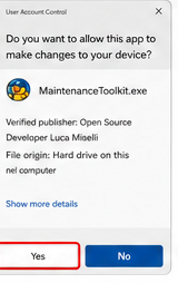 User Account Control prompt with Yes highlighted
