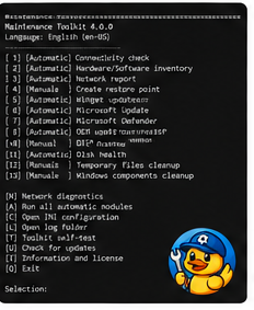 English Maintenance Toolkit 4.0.0 menu