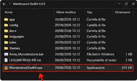 MaintenanceToolkit.exe evidenziato nella cartella estratta