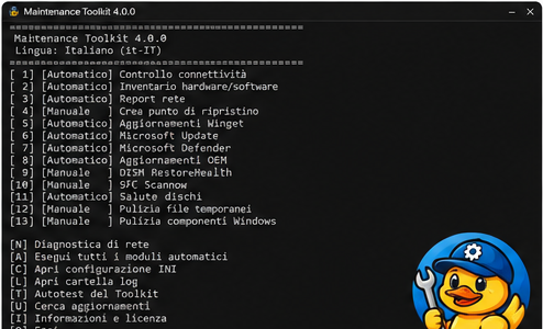 Menu italiano di Maintenance Toolkit 4.0.0